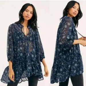 Free People Keeping Up With Cara Smocked Tunic Top/‎ Dress Size XS